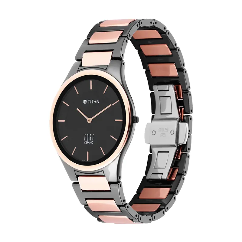 Titan Edge Ceramic Diamond Black Dial Two-tone Men’s Watch- 1696KC02